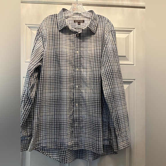 Michael Kors Other - Michael Kors Navy and White Men's Checkered Long Sleeve Shirt 100% Cotton XXL